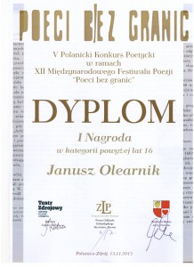 Dyplom V Konkurs Poetycki 2015